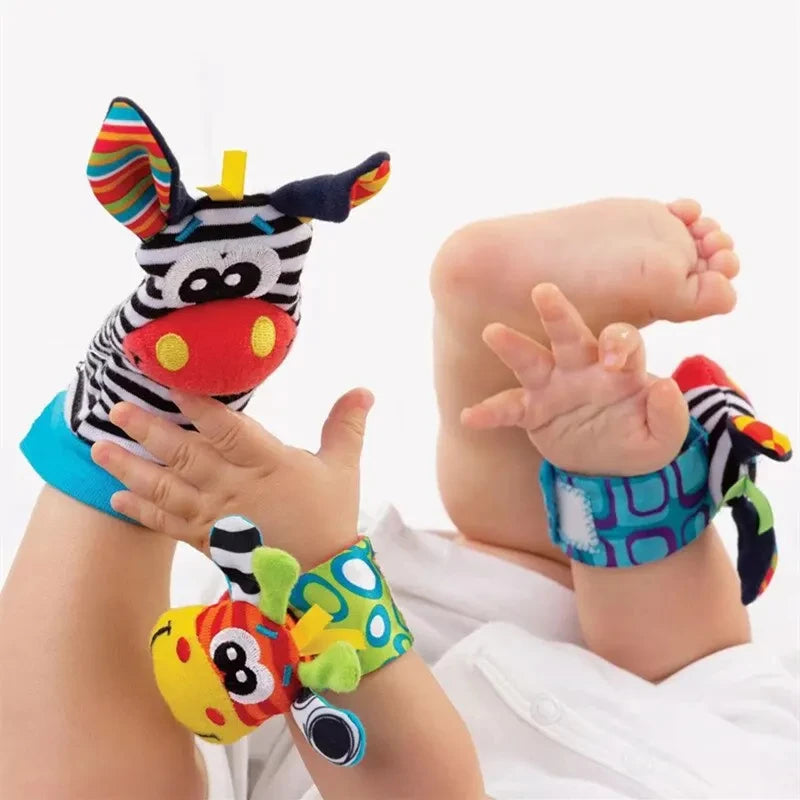 Sonajeros de muñeca para bebé, calcetines de animales para recién nacidos, buscador de pies, correa para la muñeca, calcetines para bebé, juguetes sensoriales, juguetes para bebé de 0 a 12 meses, regalo