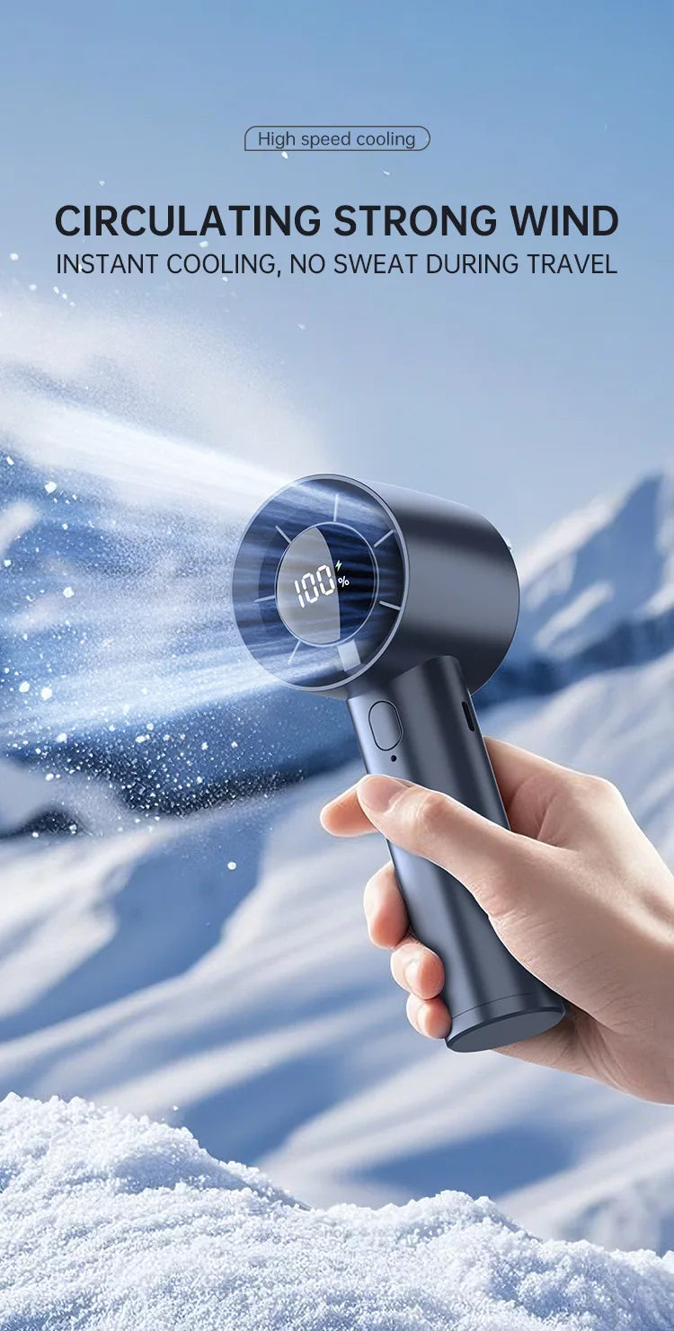 Ventilador de Mano Portátil con Enfriamiento de Hielo, 100 Velocidades, Potente, Recargable por USB, con Soporte para Teléfono