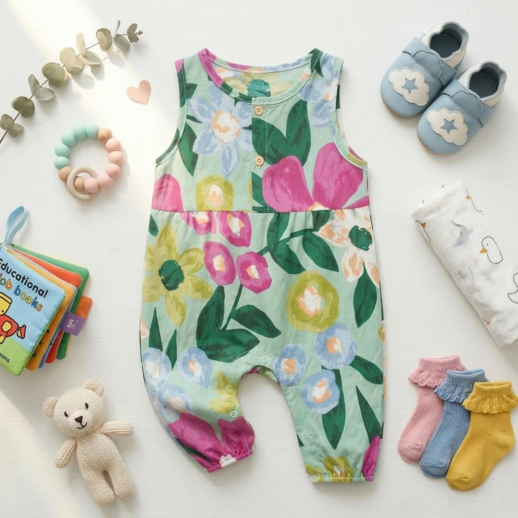 Sanlutoz Monos estampados para bebés y niñas, sin mangas, con estampado floral de verano