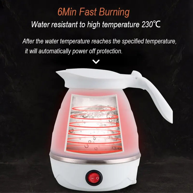 Tetera plegable y portátil, calentador de agua de 600ML, hervidor de agua eléctrico de viaje para el hogar, electrodomésticos de cocina de 220V, olla de agua hirviendo