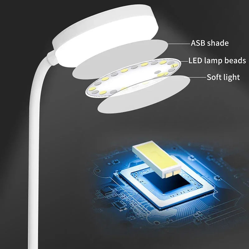 Lámpara de escritorio LED flexible con atenuador de 3 niveles, alimentada por USB, cuidado de los ojos, luz blanca cálida, perfecta para el hogar, la oficina, la lectura, el estudio