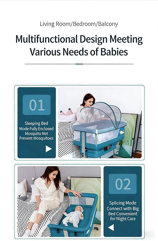 Cuna portátil 3 en 1, moisés multifuncional, cochecito plegable y ajustable, cuna acoplable, cama acoplable para bebé