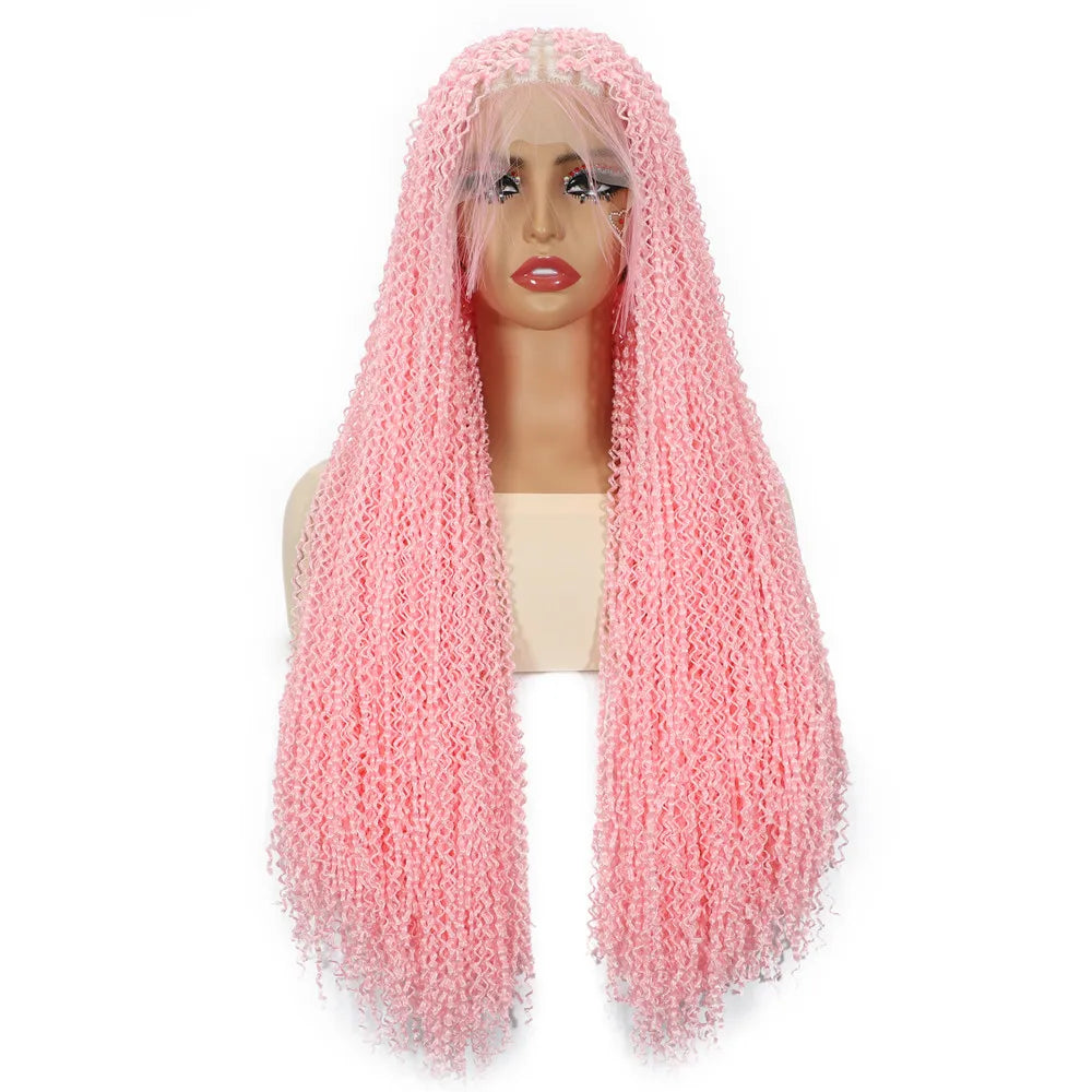 SQRDGQ Peluca de Cabello Sintético Rosa para Mujer, Pelucas Trenzadas Rizadas Profundas para Mujer, Peluca con Frente de Encaje 13*6 con Cabello de Bebé, Pelucas Baratas en Oferta