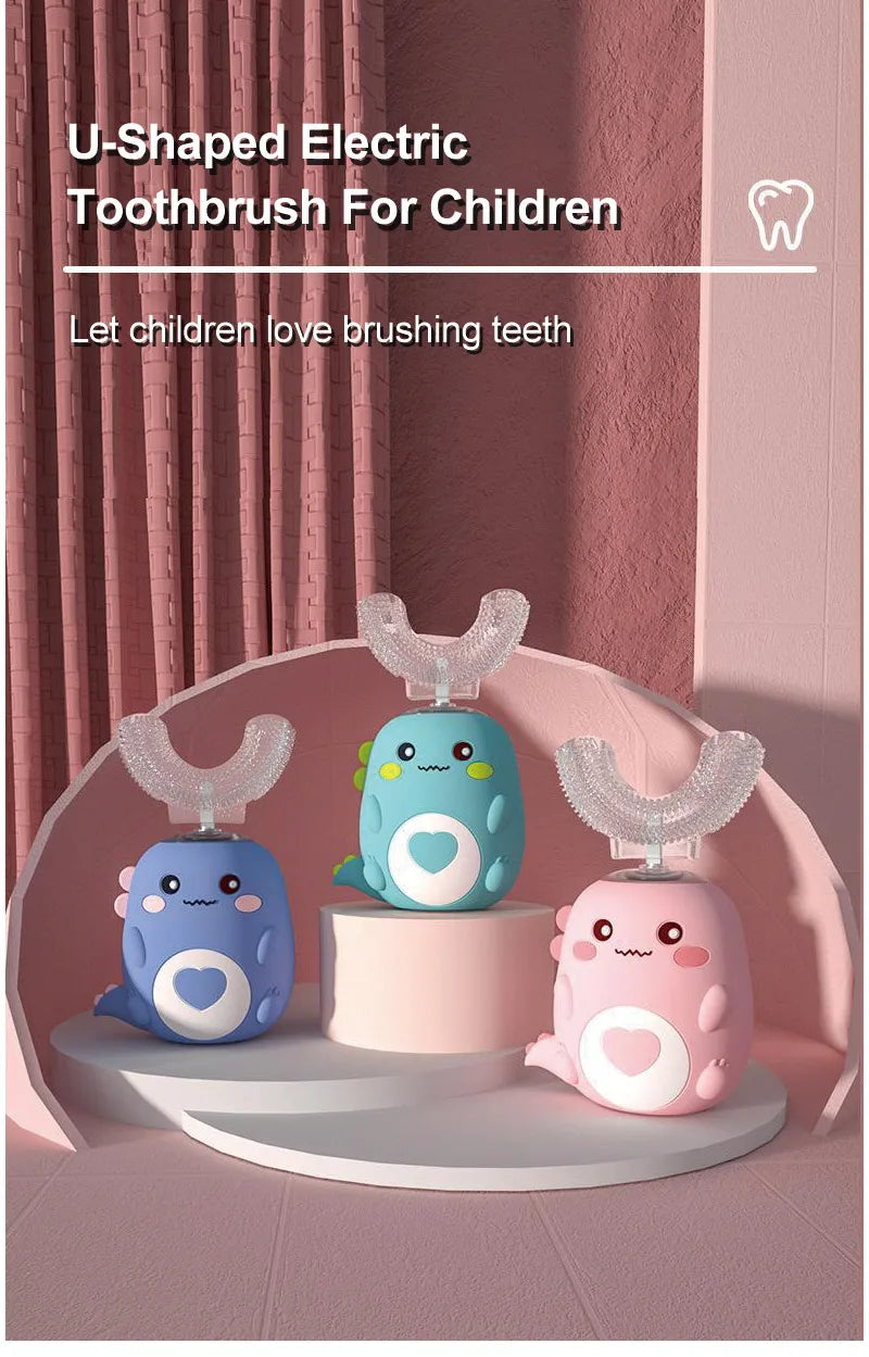 Cepillo de dientes eléctrico para niños, silicona de calidad alimentaria, Oral, carga Usb automática de 360 grados, cepillo de dientes inteligente para niños en forma de U