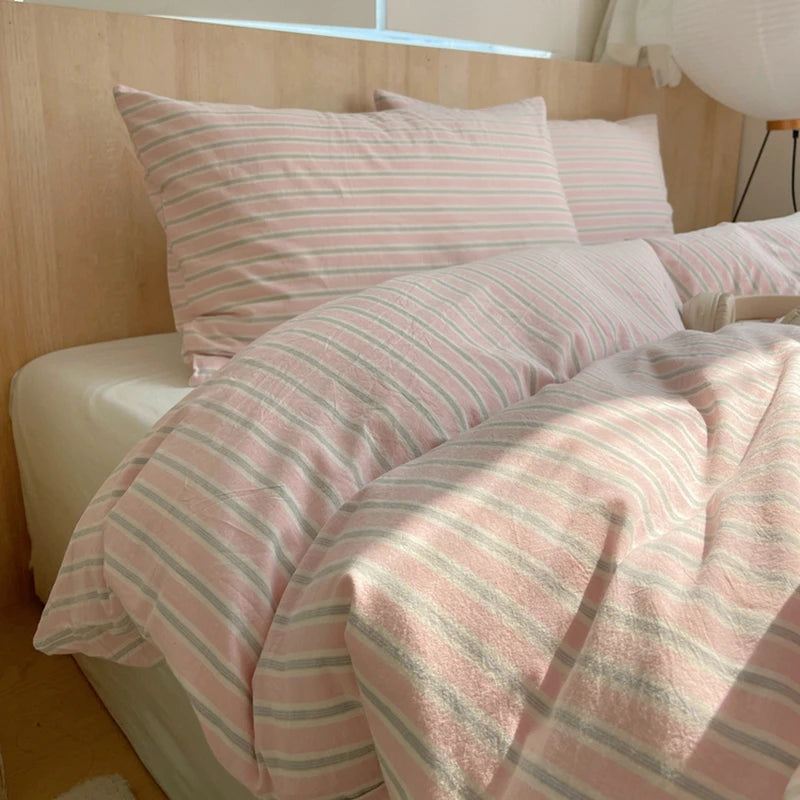 Juego de cama suave de algodón 100%, funda nórdica con estampado de rayas y funda de almohada, ropa de cama, colcha, fundas de almohada, juegos de edredón