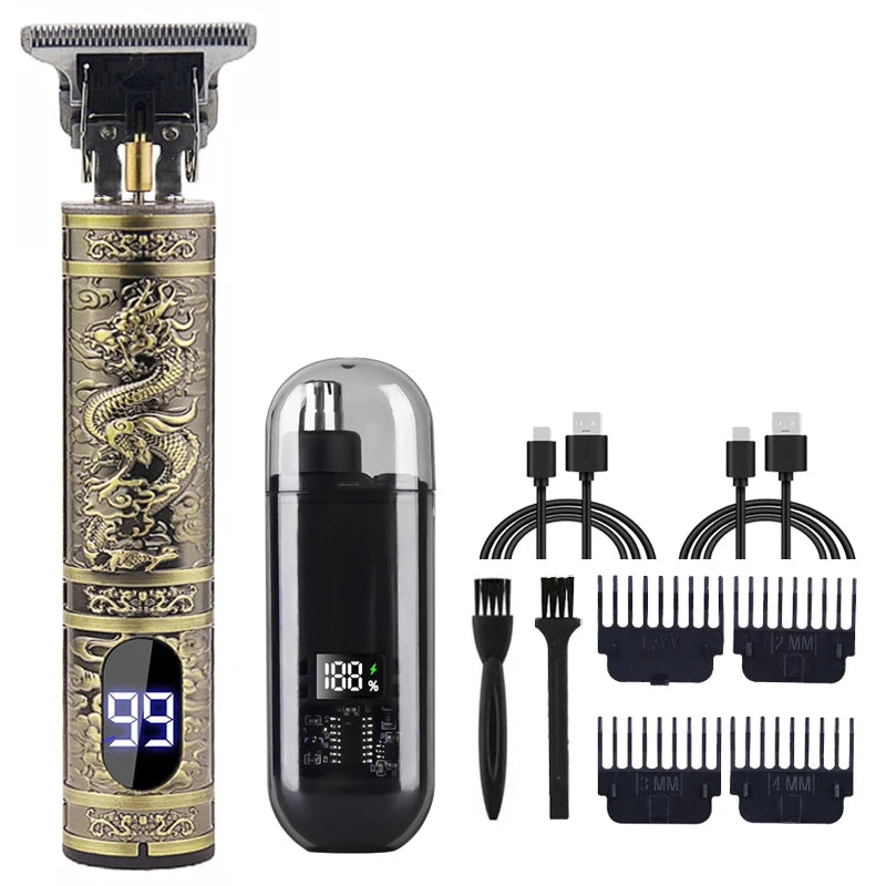 Cortadora de Pelo Vintage Inalámbrica, Máquina de Cortar Pelo Eléctrica Recargable con Kit de Recortador de Vello Nasal, Regalo para Novio