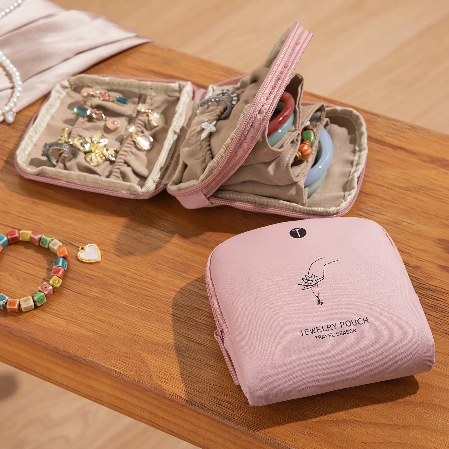 Bolsa de Joyería Portátil de Lujo, Mini Organizador de Viaje con Compartimentos, Estuche Impermeable para Aretes, Pulseras y Anillos