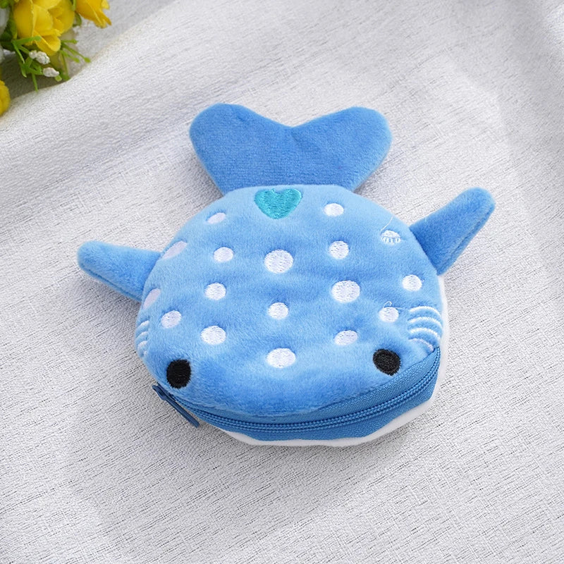 Monedero de Peluche con Diseño de Tiburón Ballena, Cartera Kawaii, Bolsa de Monedas Portátil, Organizador de Monedas para Llaves y Auriculares, Bolsa con Cierre, Regalo para Niños