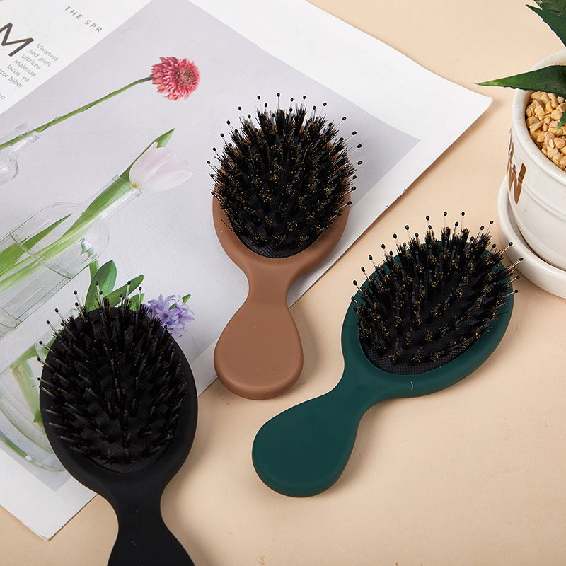 Mini cepillo ovalado portátil de cerdas de jabalí, peine de masaje para el cuero cabelludo, herramienta de peinado para el cuidado del cabello, 1 piezas