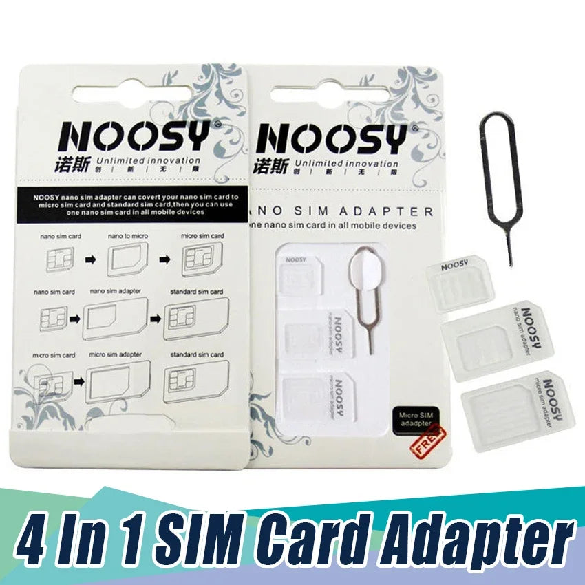 Kit Adaptador de Tarjeta SIM Micro Nano 4 en 1 con Aguja Expulsora para iPhone, Huawei, Samsung y Teléfonos Móviles Inteligentes