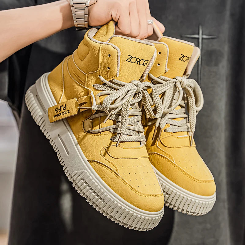 Botines de Cuero de moda, zapatillas de Skate para hombre, cómodas, antideslizantes, suela resistente al desgaste, botas de invierno, zapatos informales de calle Preppy