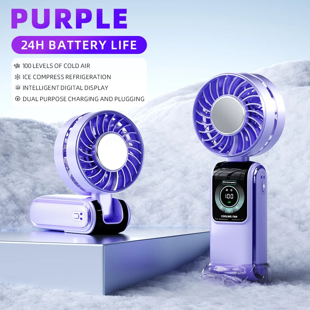 Nuevo ventilador eléctrico portátil de refrigeración de 3600mAh, paquete de hielo, ventilador de alta velocidad, Semiconductor, ventilador plegable Digital portátil con cuello colgante