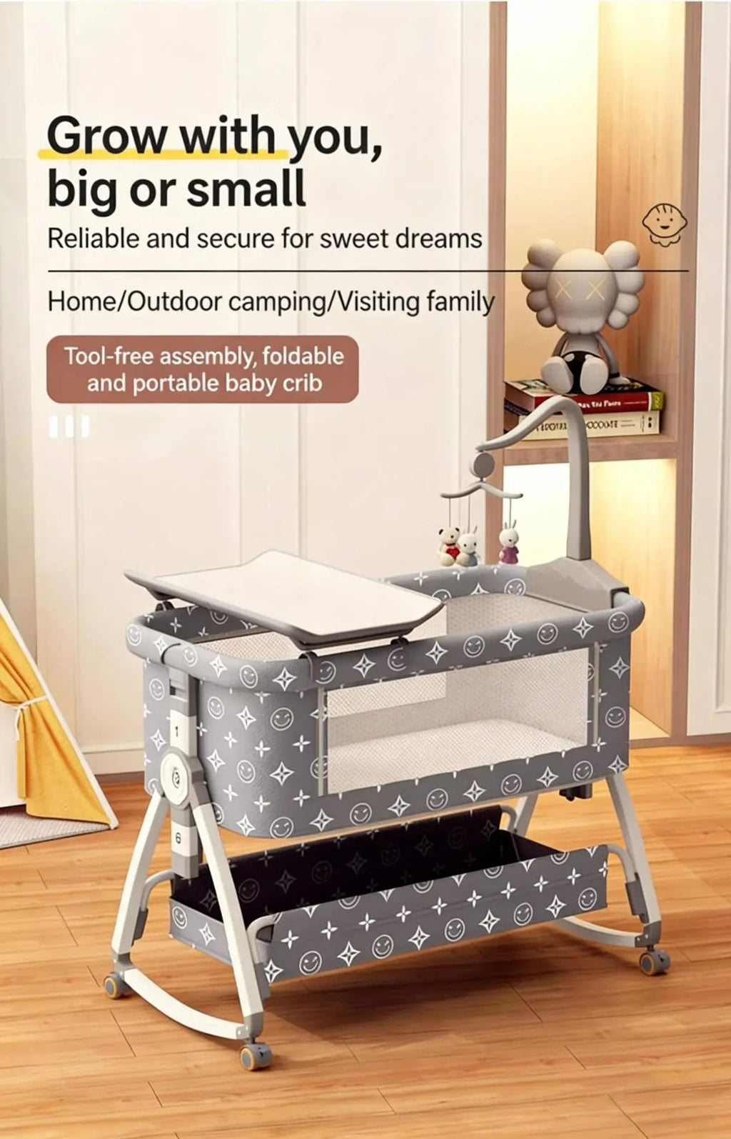 Cuna Portátil para Bebé, Cama Plegable Multifuncional, Cuna para Recién Nacidos, Cama Grande para Niños