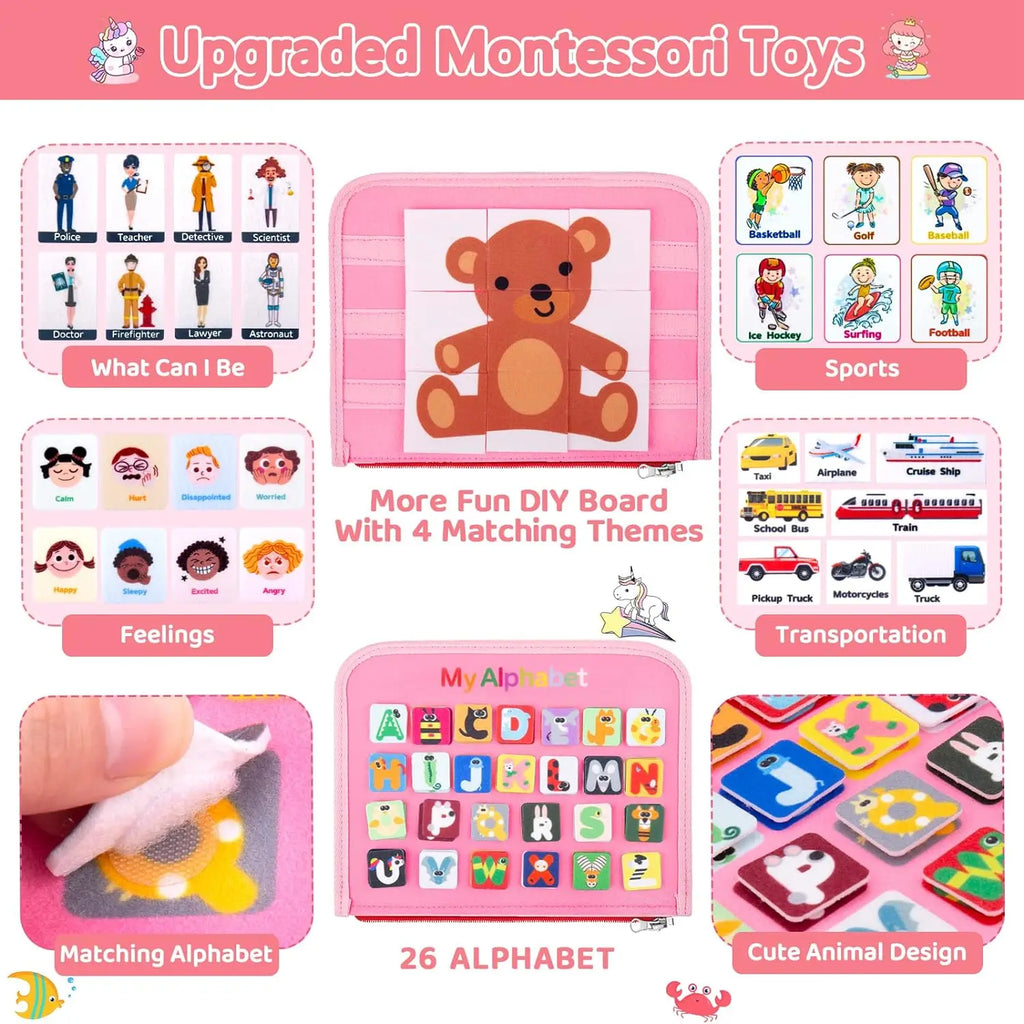 Juguetes Montessori, tablero ocupado, tablero de desarrollo de actividades sensoriales para niños pequeños para habilidades motoras, juguetes educativos de actividades de viaje