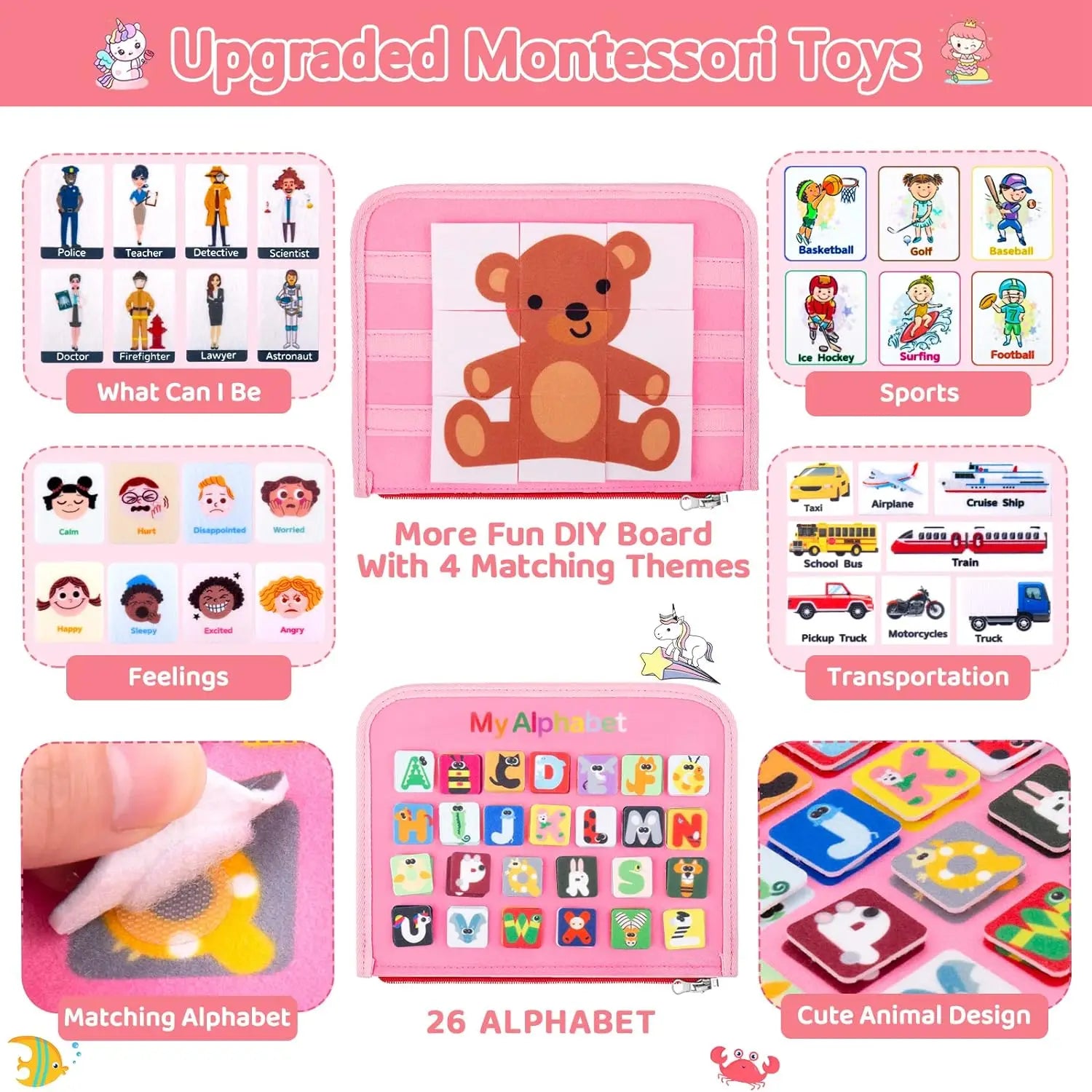 Juguetes Montessori, tablero ocupado, tablero de desarrollo de actividades sensoriales para niños pequeños para habilidades motoras, juguetes educativos de actividades de viaje