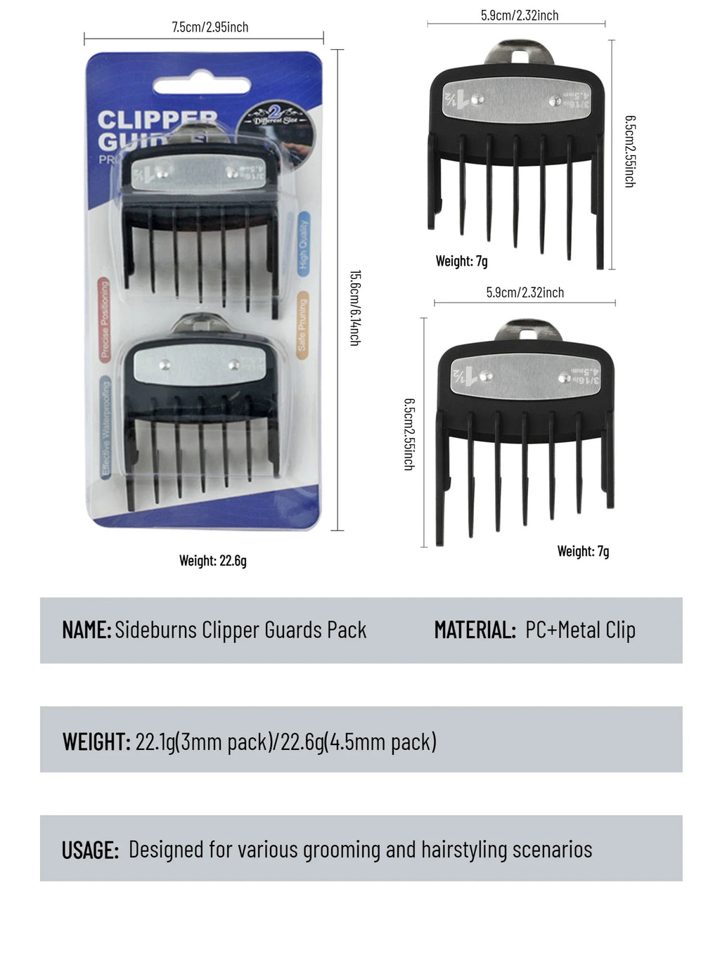 Peines de límite para cortapelos profesionales, guía de corte de pelo para peluquero, protectores para maquinilla de cortar el pelo, herramientas de estilismo de 3mm/4,5mm, 2 uds.