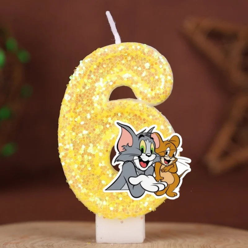 Velas con Números de Anime Tom y Jerry, Decoración para Pastel de Cumpleaños, Figura de Anime, Artículos para Pastel de Feliz Año Nuevo, Regalos
