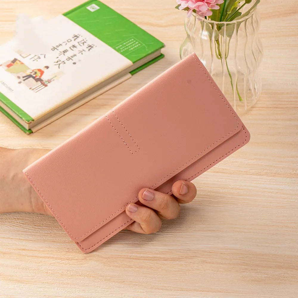 Carteras portátiles de cuero PU para mujer, carteras finas de gran capacidad de Color sólido, Mini cartera para mujer