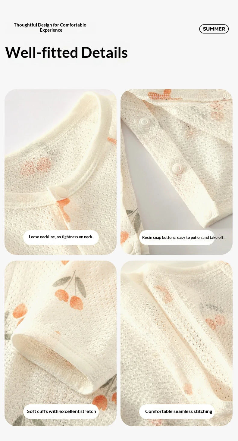 Traje de Verano para Bebés, de Algodón Puro, Manga Larga, Transpirable, Suave y Cómodo, con Aire Acondicionado