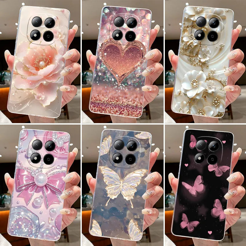 Funda para Teléfono Xiaomi Redmi Note 15 Pro 4G, Carcasa Protectora con Diseño de Lazo de Mariposa, Transparente, de Silicona TPU Suave