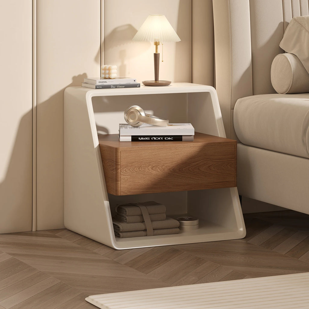 Mesita de noche minimalista italiana, madera maciza, crema, viento, pintura Simple y respetuosa con el medio ambiente, mesita de noche, mesa auxiliar creativa para dormitorio