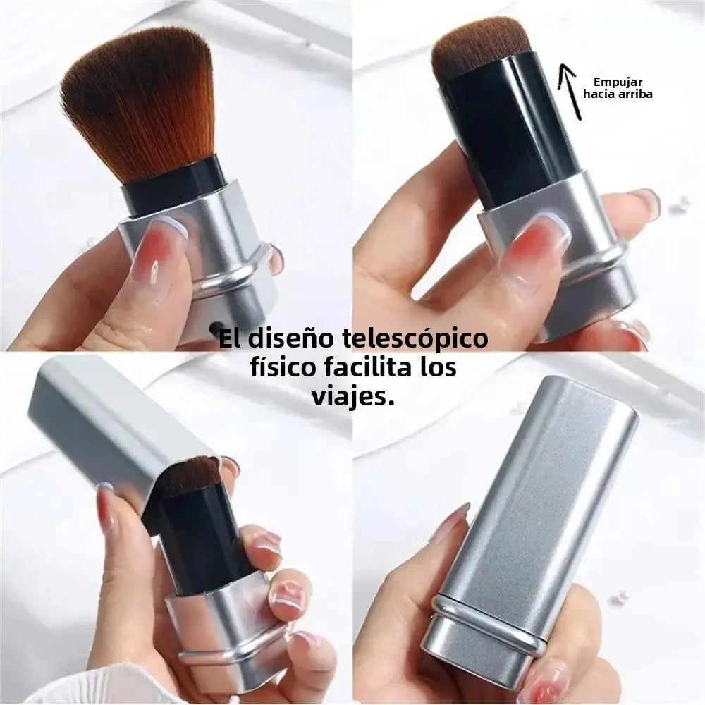 Brocha cuadrada retráctil para colorete, polvo suelto y cepillo de ajuste con cubierta, herramienta de maquillaje multifuncional portátil