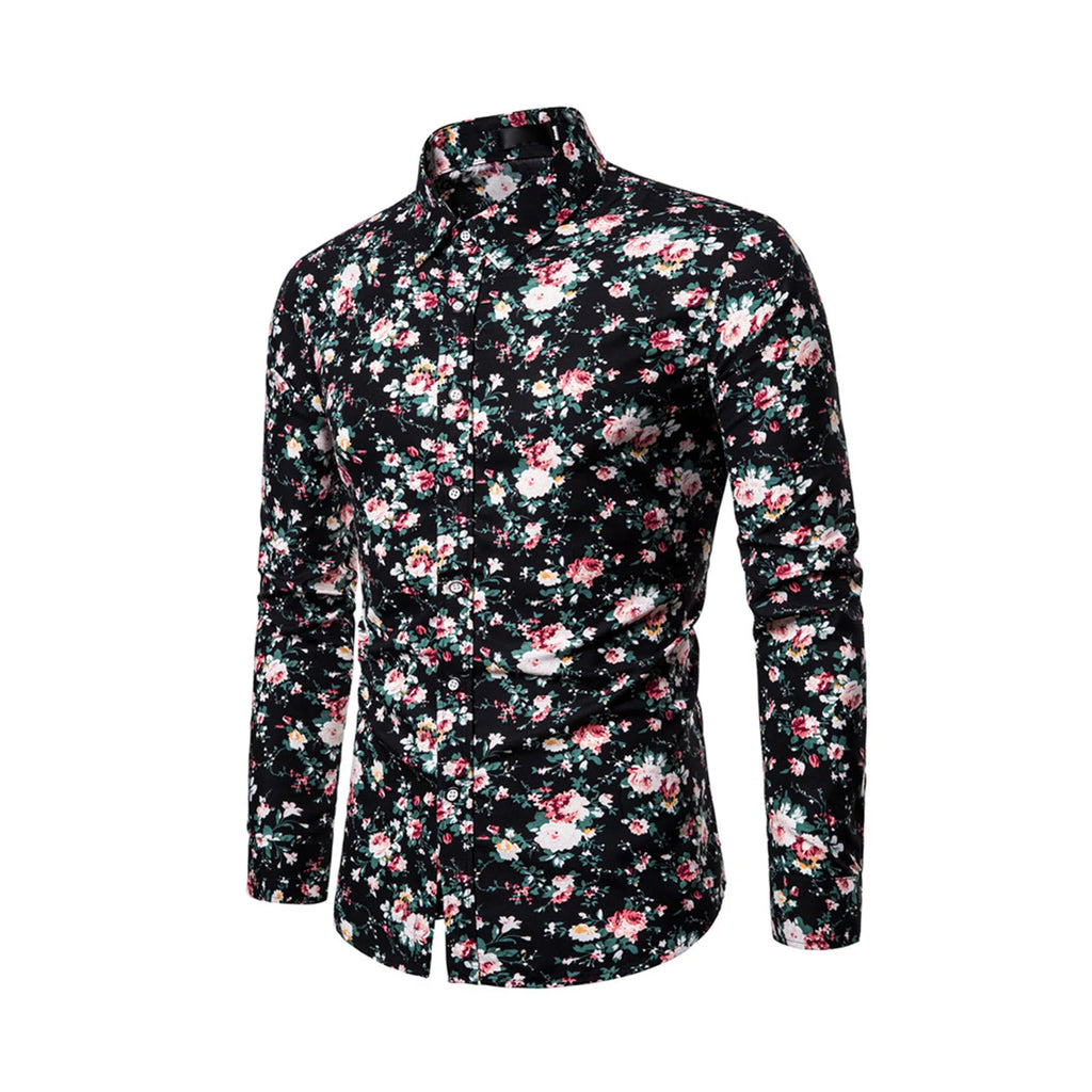 Camisa informal para hombre, blusa con botones y cuello vuelto de manga larga con estampado Floral, camisa con estampado Floral para hombre talla M