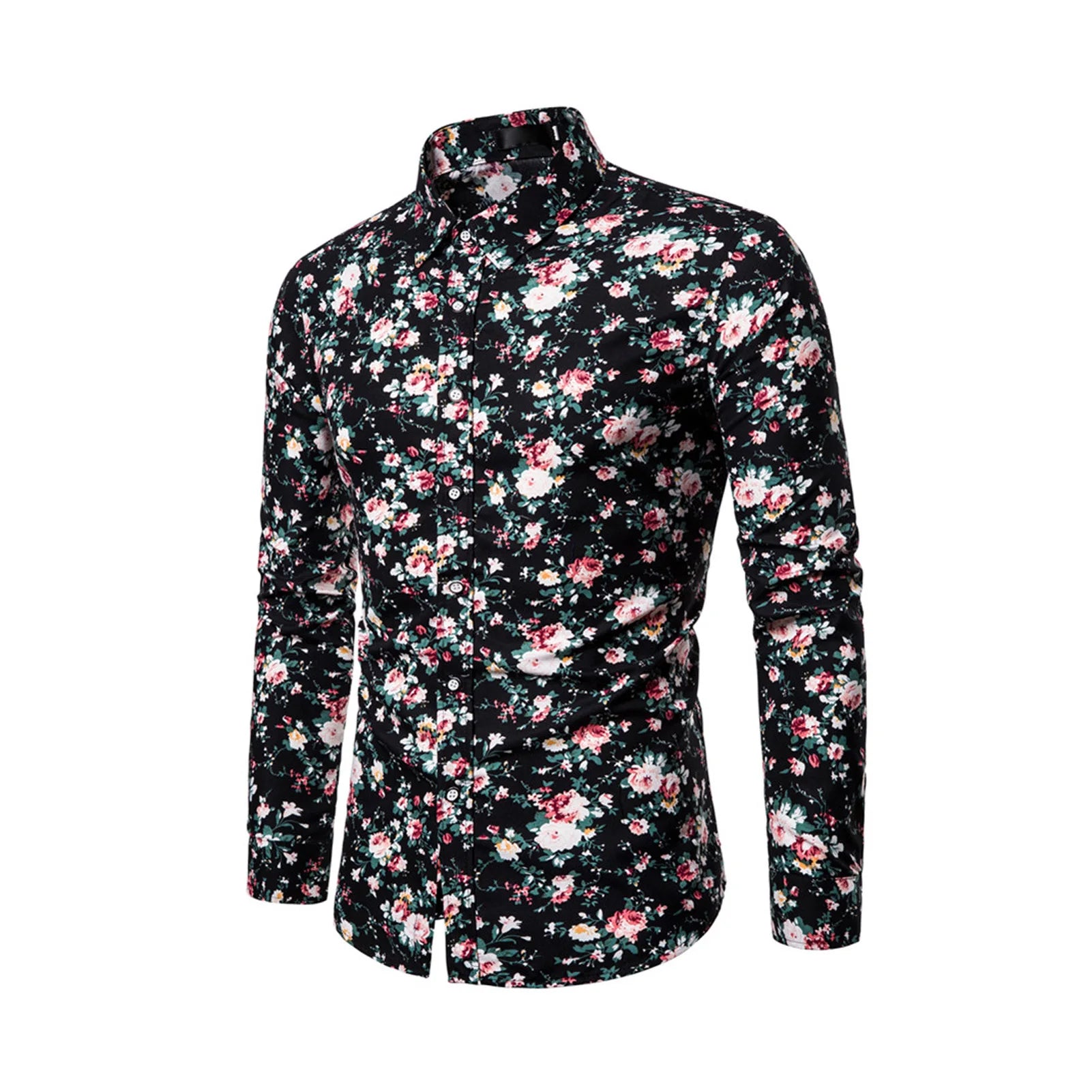 Camisa informal para hombre, blusa con botones y cuello vuelto de manga larga con estampado Floral, camisa con estampado Floral para hombre talla M