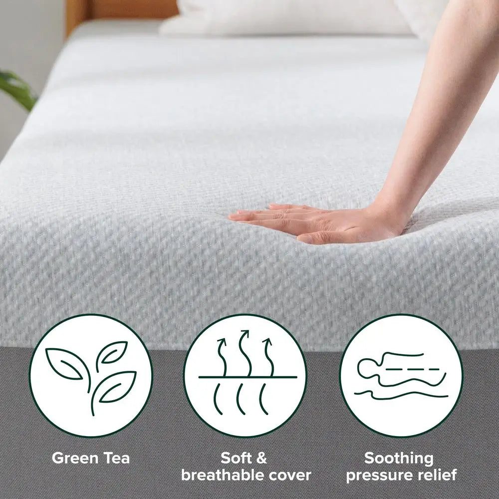 Colchón de Espuma Viscoelástica Esencial de Té Verde de 8 Pulgadas, Cama en Caja, Colchón Económico, Certificado CertiPUR-US