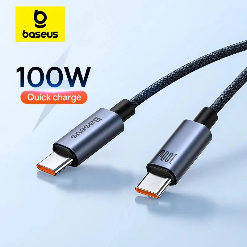Baseus-Cable USB tipo C de carga rápida, cargador de 100W, PD, para iPhone 16, 15 Plus Pro Max, Macbook, Xiaomi y Samsung