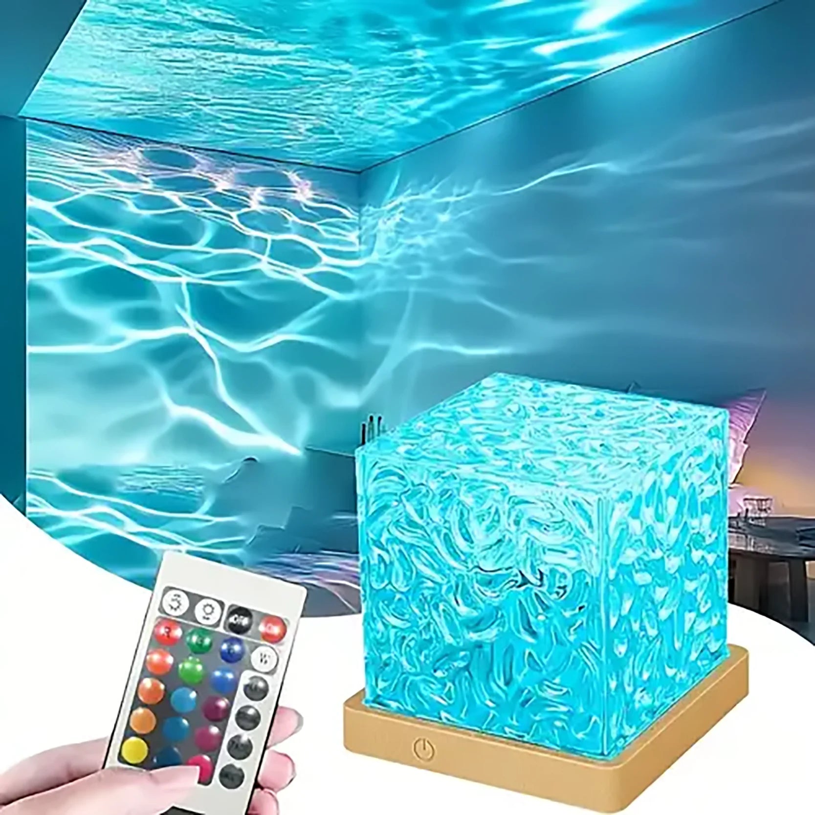 Proyector de luz Ocean Wave Aurora, luz USB remota RGB con ondas de agua, 16 colores, luz nocturna para el hogar, oficina, Bar, sala de estar, luz ambiental