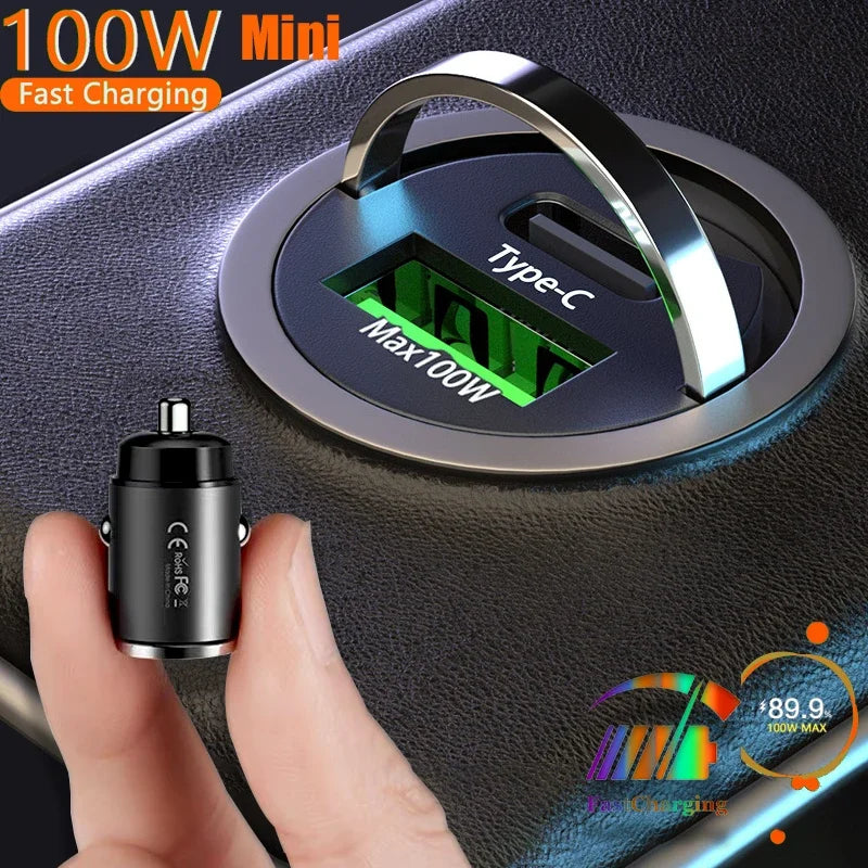 Cargador Rápido para Auto de 100/200W, Mini Adaptador de Enchufe para Teléfono Móvil con Doble USB Tipo-C PD, para iPhone 17 16 15 Pro MAX, Cargador Universal para Auto