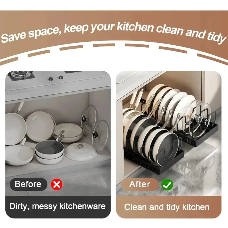 Organizador extraíble para gabinetes de cocina con rieles deslizantes, estante de almacenamiento ajustable para ollas, sartenes y platos