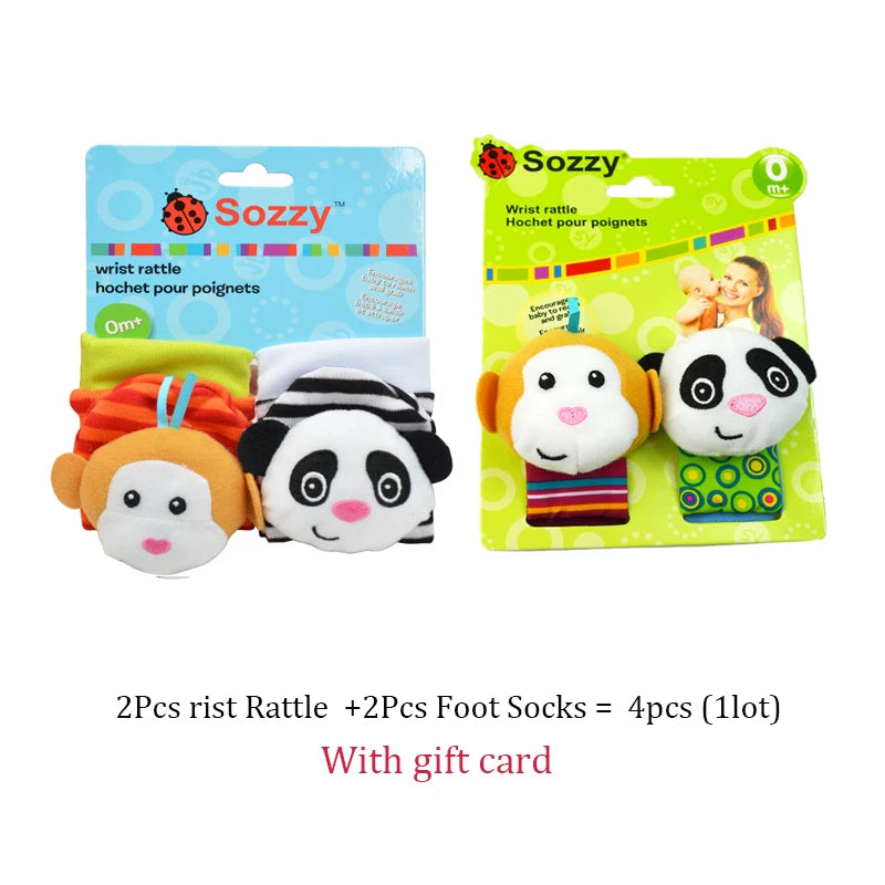 Sonajeros de muñeca para bebé, calcetines de animales para recién nacidos, buscador de pies, correa para la muñeca, calcetines para bebé, juguetes sensoriales, juguetes para bebé de 0 a 12 meses, regalo