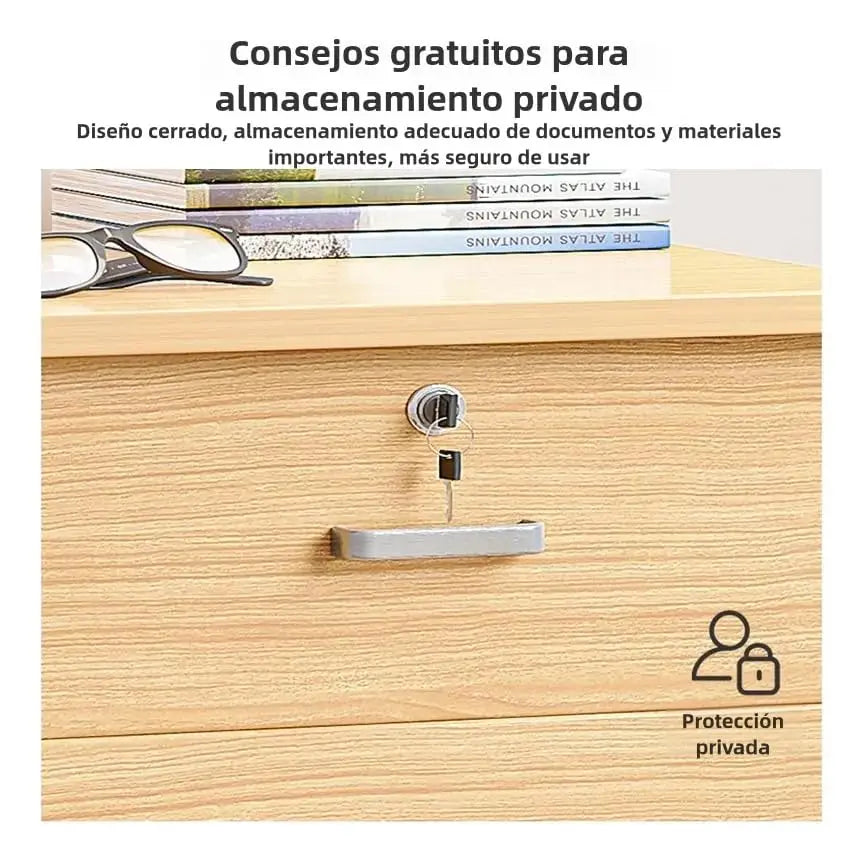 Archivador con 3 Cajones y Puerta con Cerrojo,Multifunción Gabinete de Almacenamiento,Mueble Organizador Bajo Escritorio para Impresora, Estantes Ajustables,Oficina en Casa, 90x34x59cm