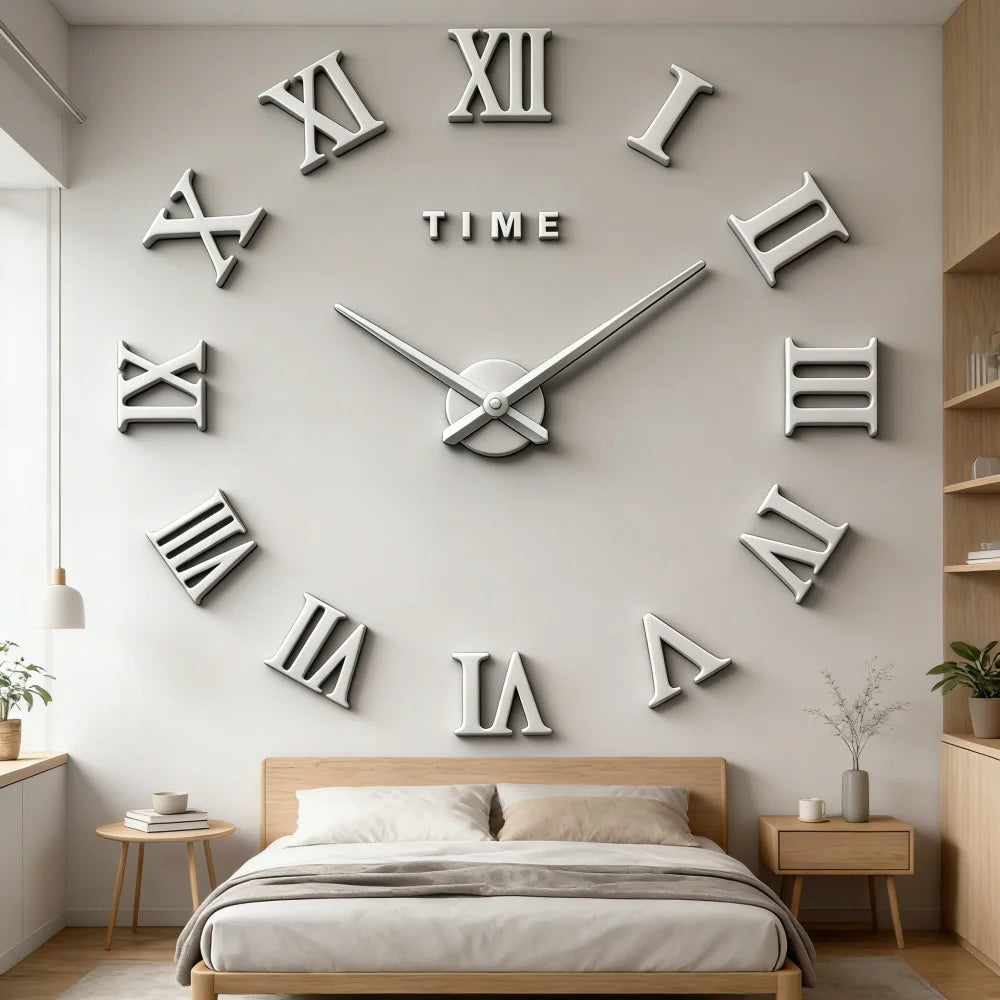 Reloj de pared con espejo acrílico de Número Romano grande 2D/3D, pegatina de moda DIY, relojes de cuarzo, reloj, decoración del hogar, pegatinas para el salón