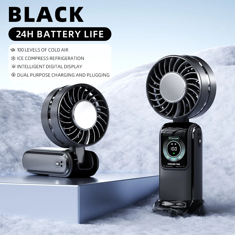 Nuevo ventilador eléctrico portátil de refrigeración de 3600mAh, paquete de hielo, ventilador de alta velocidad, Semiconductor, ventilador plegable Digital portátil con cuello colgante