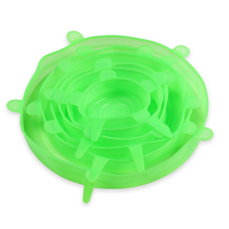Cubierta de conservación de silicona de grado alimenticio, tapas redondas elásticas universales para platos, reutilizables, herméticas, para accesorios de cocina, 6 uds.