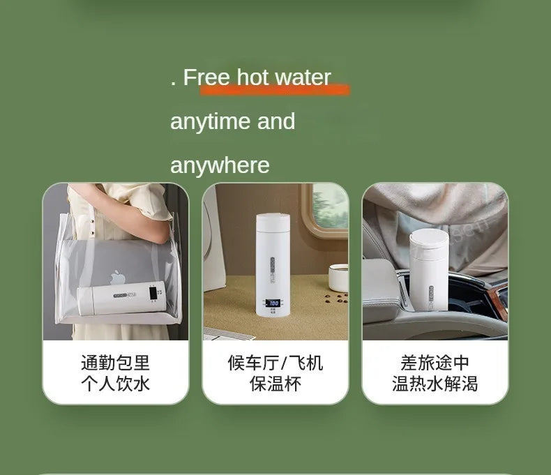 Hervidor eléctrico de viaje de 500ML, hervidor térmico portátil para agua hirviendo rápida, calentador de leche para bebé, hervidores térmicos de acero inoxidable 304