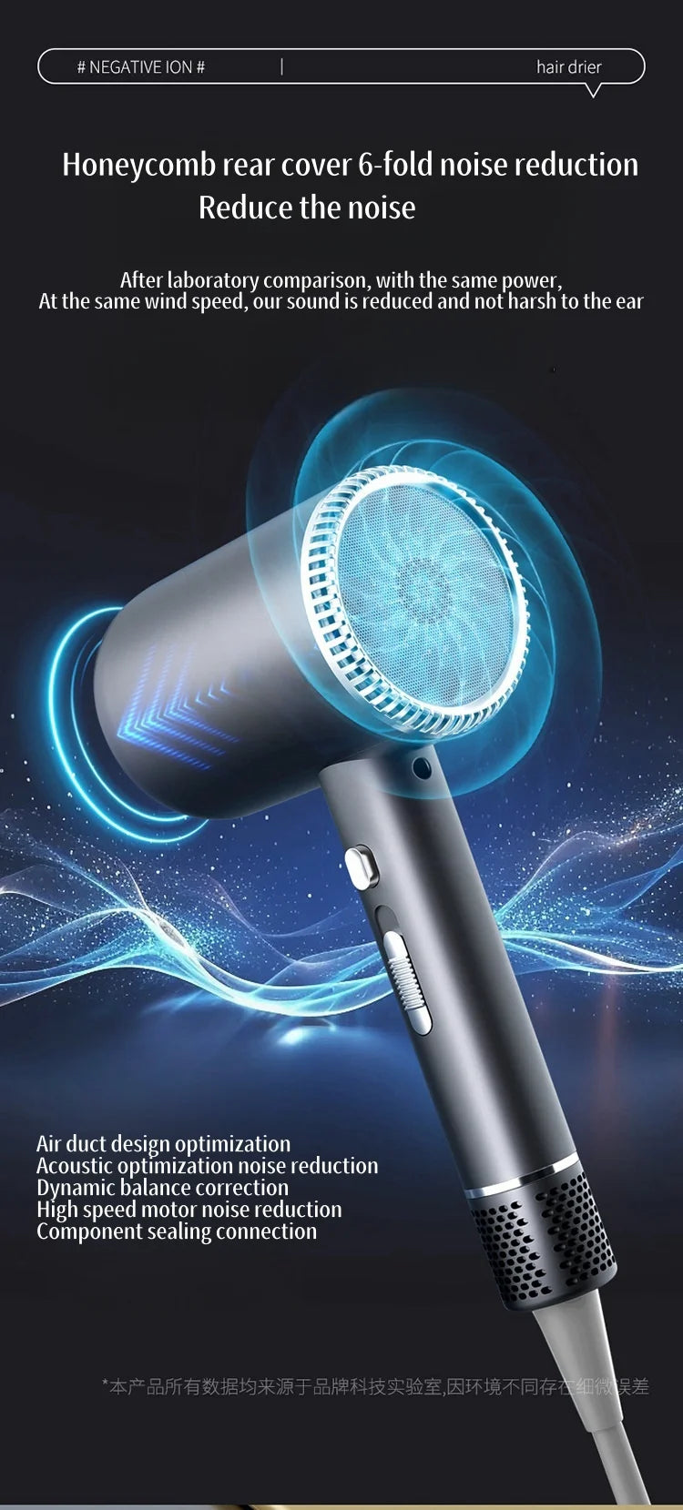 Secador de Pelo de Alta Velocidad de 110000 RPM con Luz Azul 3D de Iones Negativos, Cuidado del Cabello, Silencioso, Difusor para el Hogar y Salón de Belleza, 220V
