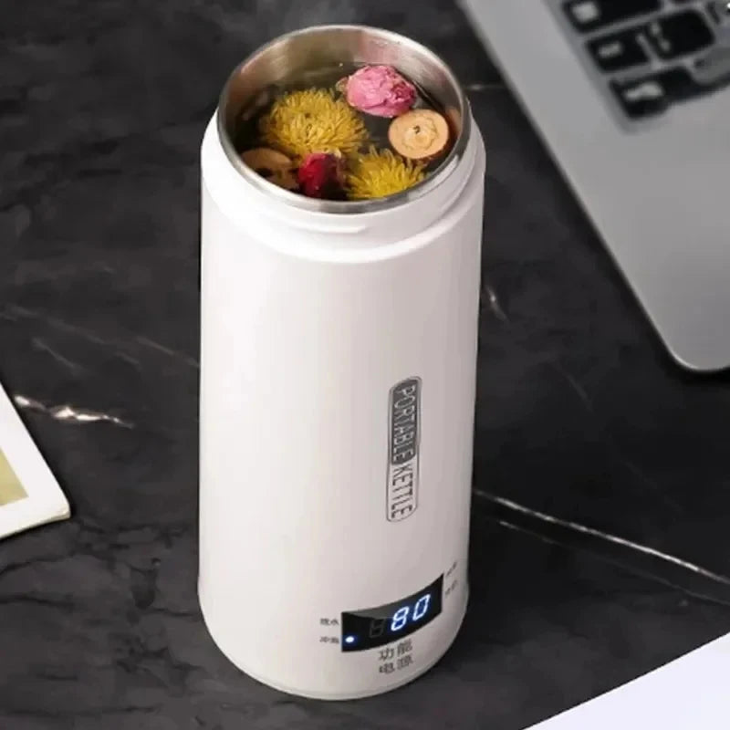 Hervidores eléctricos de 450ML, hervidor portátil para té y café, taza térmica para hervir agua de viaje, botella de agua antiescaldaduras, menú en inglés