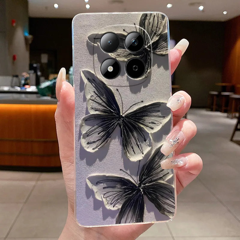 Funda para Teléfono Xiaomi Redmi Note 15 Pro 4G, Carcasa Protectora con Diseño de Lazo de Mariposa, Transparente, de Silicona TPU Suave