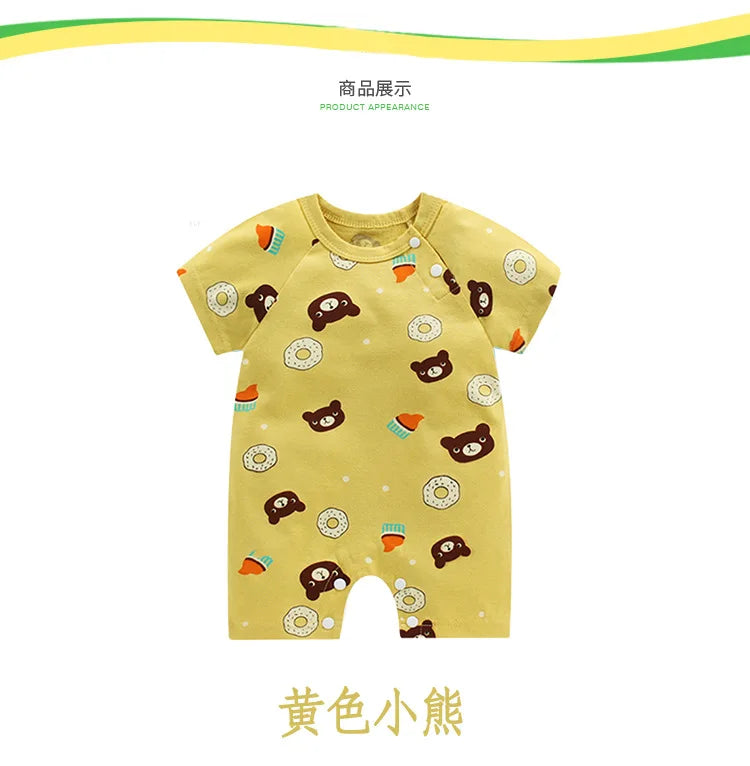 Monos de dibujos animados para bebé, mono de algodón transpirable de verano de manga corta para recién nacidos, niños y niñas, ropa para gatear