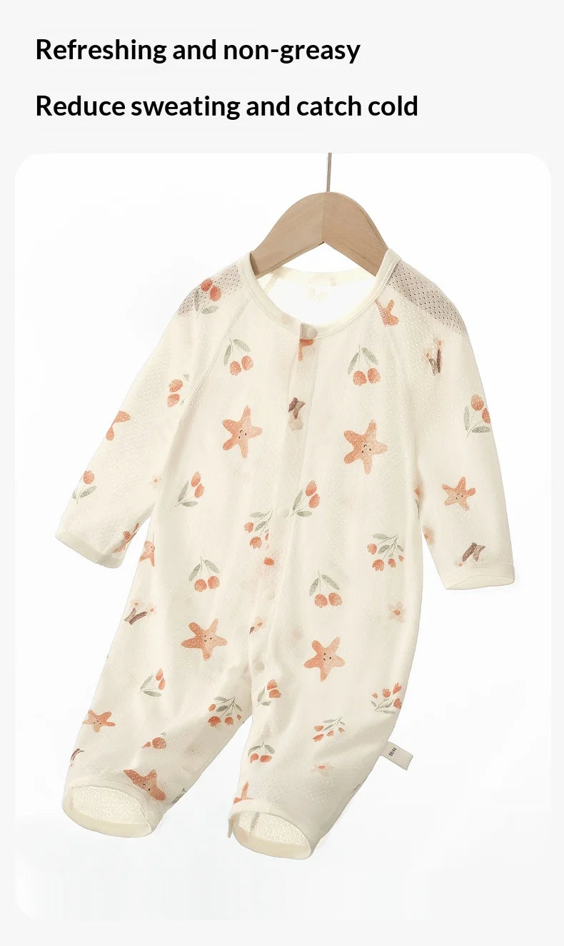 Traje de Verano para Bebés, de Algodón Puro, Manga Larga, Transpirable, Suave y Cómodo, con Aire Acondicionado
