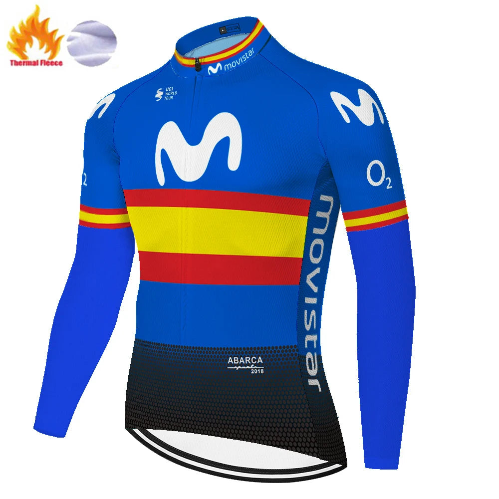 Nuevo invierno Movistar ciclismo jersey 2026 protear hombres manga larga bicicleta invierno maillot cyclisme homme