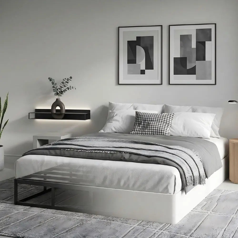 Base de Cama Matrimonial, Perfil Bajo de 7 Pulgadas, Base de Cama Matrimonial con Listones de Acero Resistentes para Colchón, Fácil de Montar