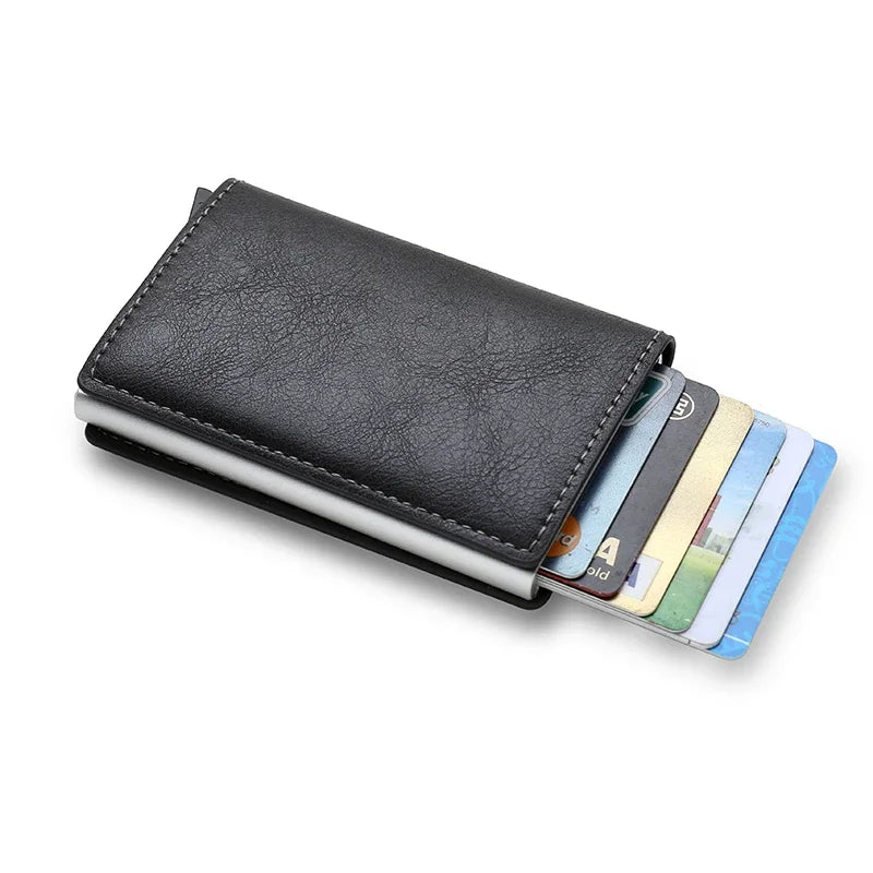 Cartera de aluminio Rfid para hombre, tarjeteros, monedero de fibra de carbono para hombre, cartera inteligente delgada de negocios, tarjetero de crédito, funda, soporte para notas