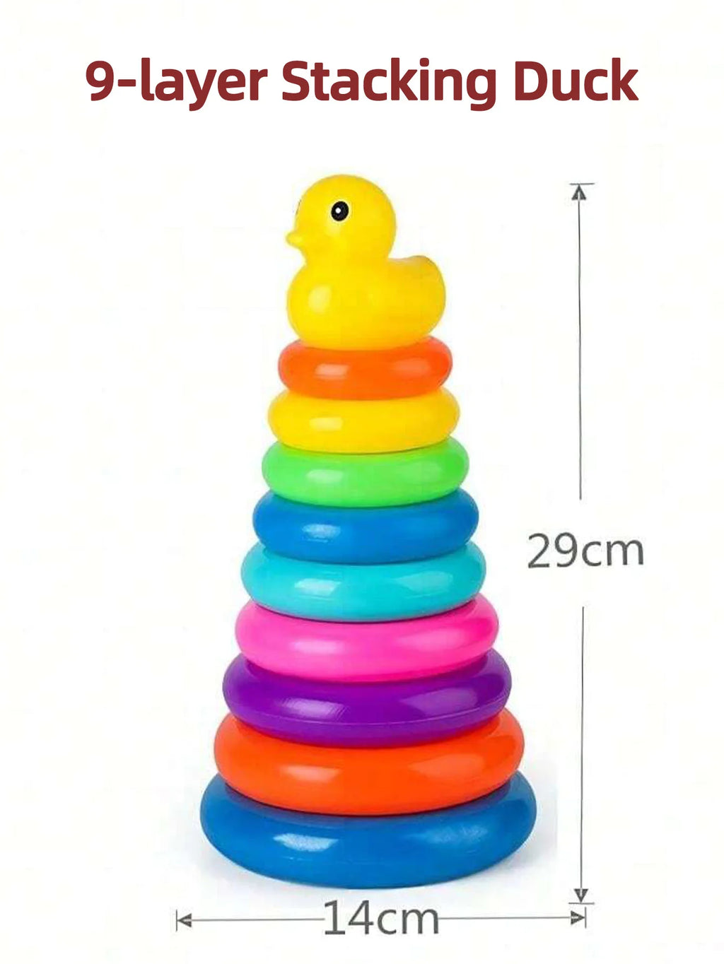 Pato amarillo Torre arcoíris círculo apilado juguete plástico arco iris círculo juguete círculo lanzamiento juguete juego interactivo regalos de cumpleaños
