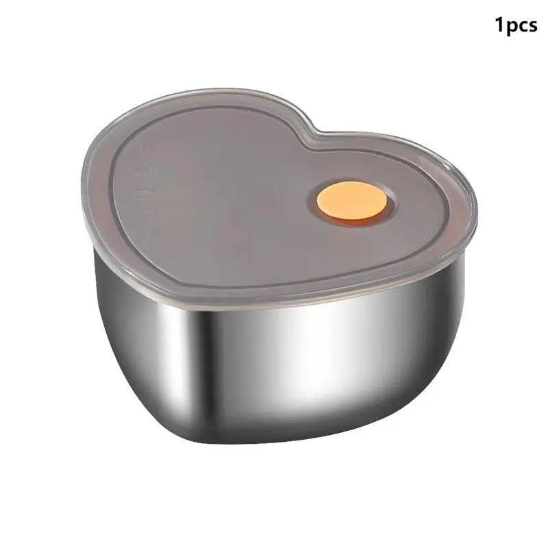 Organizadores de alimentos de cocina en forma de amor con tapas, caja de almacenamiento de acero inoxidable 410, accesorios de cocina a prueba de fugas de gran capacidad