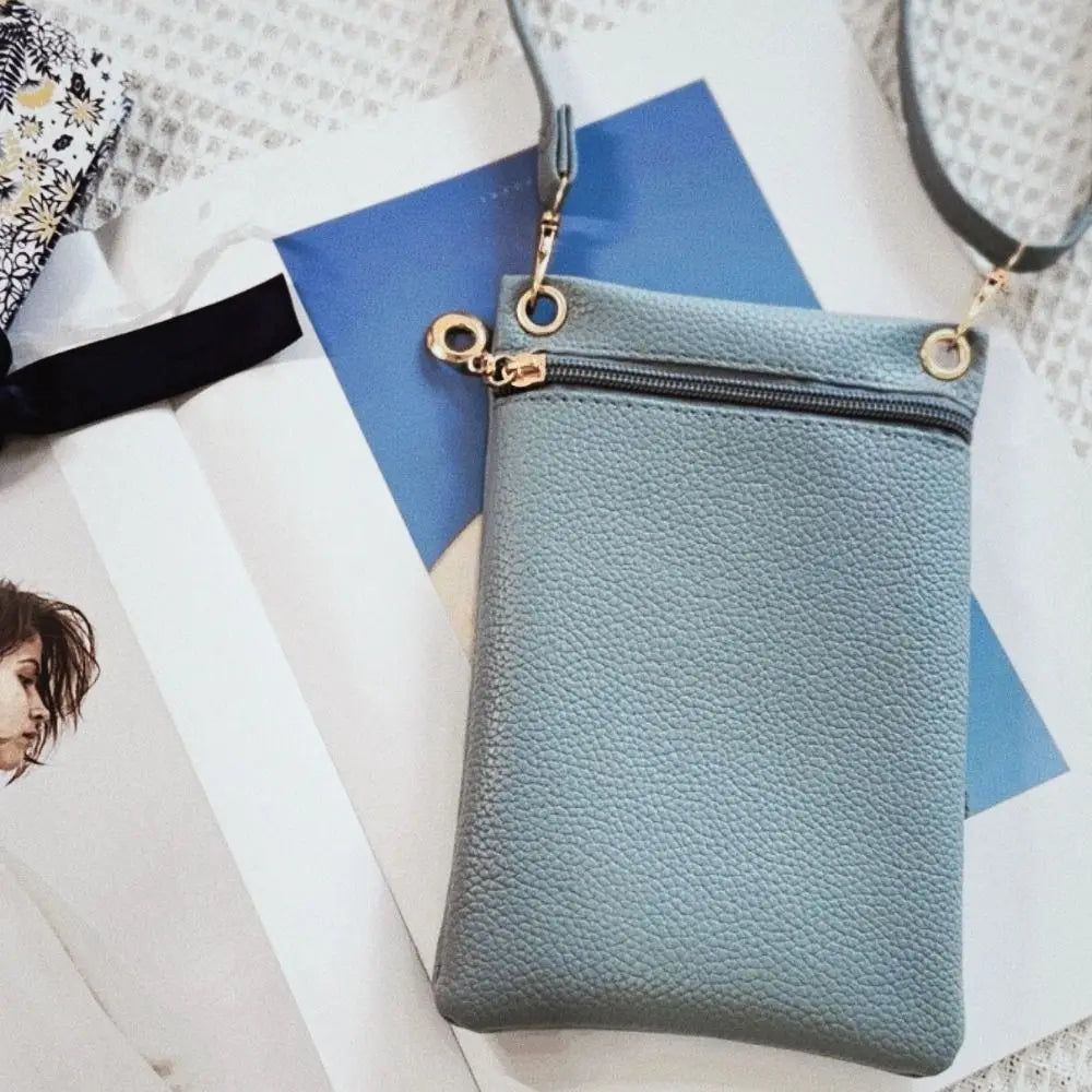 Mini bolso cruzado con patrón de Litchi de PU, carteras informales de Color dulce, bolsa de almacenamiento para teléfono móvil, bolso de hombro de un solo hombro